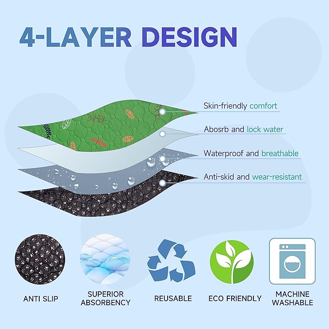 Sunheir 2 Pack Washable Guinea Pig Pee Pads, 24" x 48" Waterproof Reusable Guinea Pig Cage Liners, Absorbent Bedding Training Mat for Small Animal Guinea Pigs Rabbit Bunny Hamster - Green