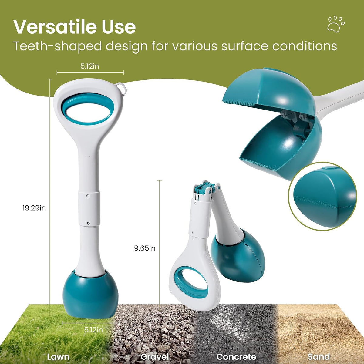 Dog Pooper Scooper Portable with Bag Attachment - Green + 120 garbage bags + dispenser - image 3