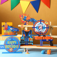 Suzile Dart Battle wooden party table centerpieces in blue and orange, set of 6 - view 12
