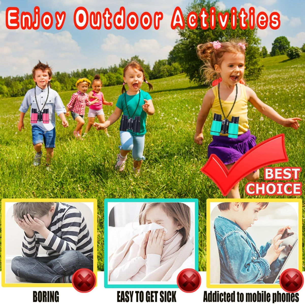 Kids Binoculars Ages 3-12 with Compass & Whistle – Fun for Kids & Family - Nacy Blue - image 3