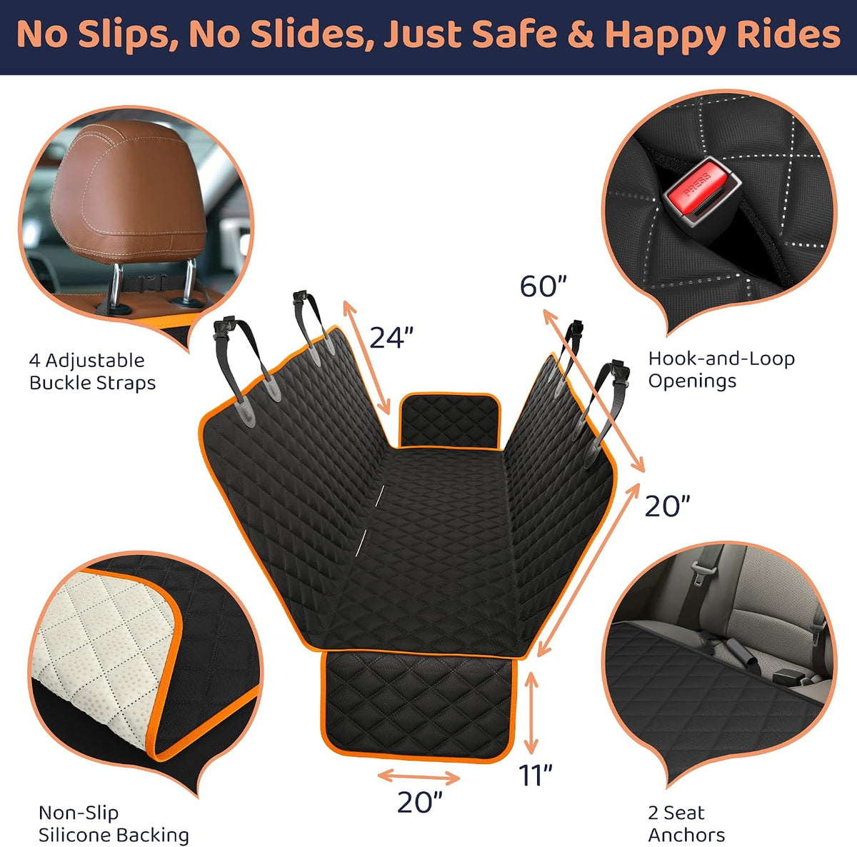 Dog Car Seat Cover for Back Seat, Dog Hammock for Car, SUV - Orange / XL 60"W- Trucks & Full-Size SUVs - image 3