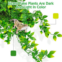 Hamiledyi Reptile Plants, 4 Pack Fake Amphibian Plants, Artificial Leaves Habitat Decorations with Suction Cup for Bearded Dragon Lizard Geckos Chameleon