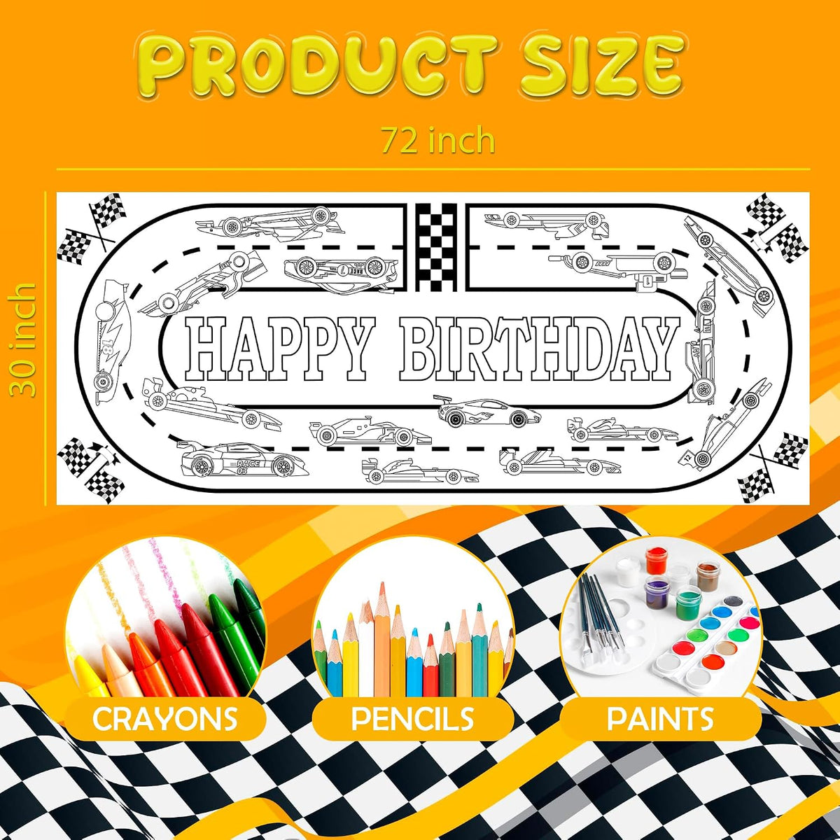 OHOME Halloween Giant Coloring Poster/Tablecloth-Halloween Crafts - Race Car - image 2