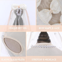 ASENKU Dog Dress, Dog Wedding Dress with Bows, Veil Attachment - Champagne / Small - image 3