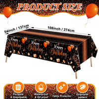 Tudomro 3 Pcs Plastic Happy Birthday Party Tablecloths - Black Orange / 3 - image 3