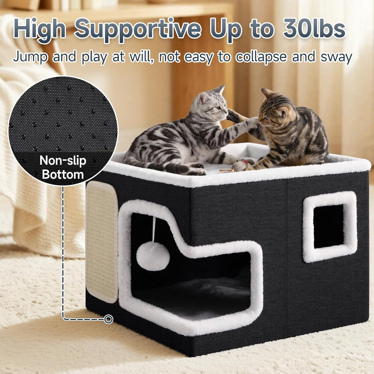 Shikha 2 Story Cat Bed House for Indoor Cats with Scratch Pads Black – Essentials for Cats - Black / Single / Without Heating Pad - image 3