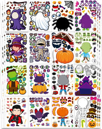 Aowplc Halloween make-a-face sticker sheets with witches, pumpkins and monsters - view 2