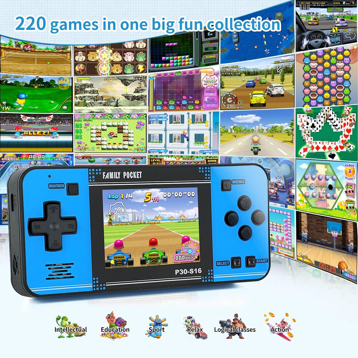 Handheld Game for Kids -Preloaded 220 Retro Video Games - Black+blue - image 2
