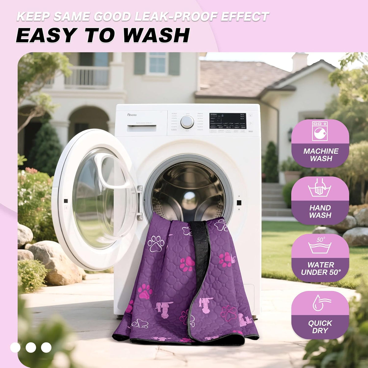 Washable Pee Pads for Dogs, Waterproof - Purple / 36"x41" (Pack of 2) - image 3