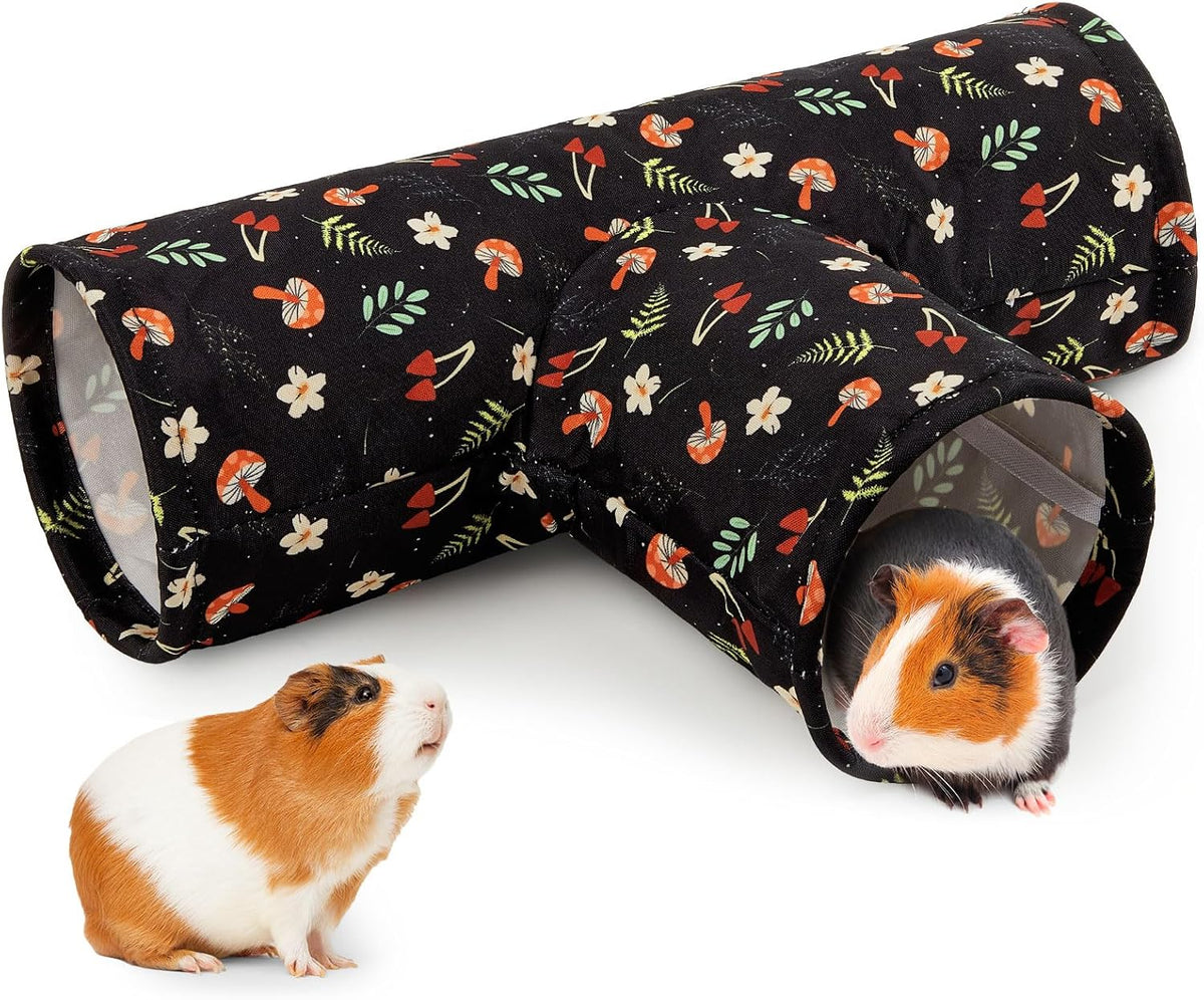 Bienbee Guinea Pig Tunnel, 3 Way Washable Guinea Pig Hideout - Black Mushroom / 3-Way