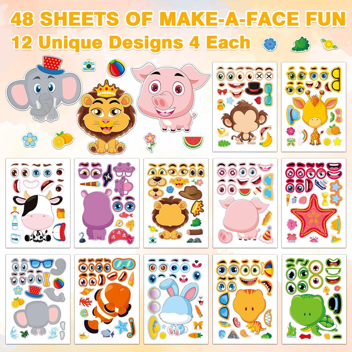48 Fall Make-a-Face Sticker Sheets for Kids - Cute Animals - image 2
