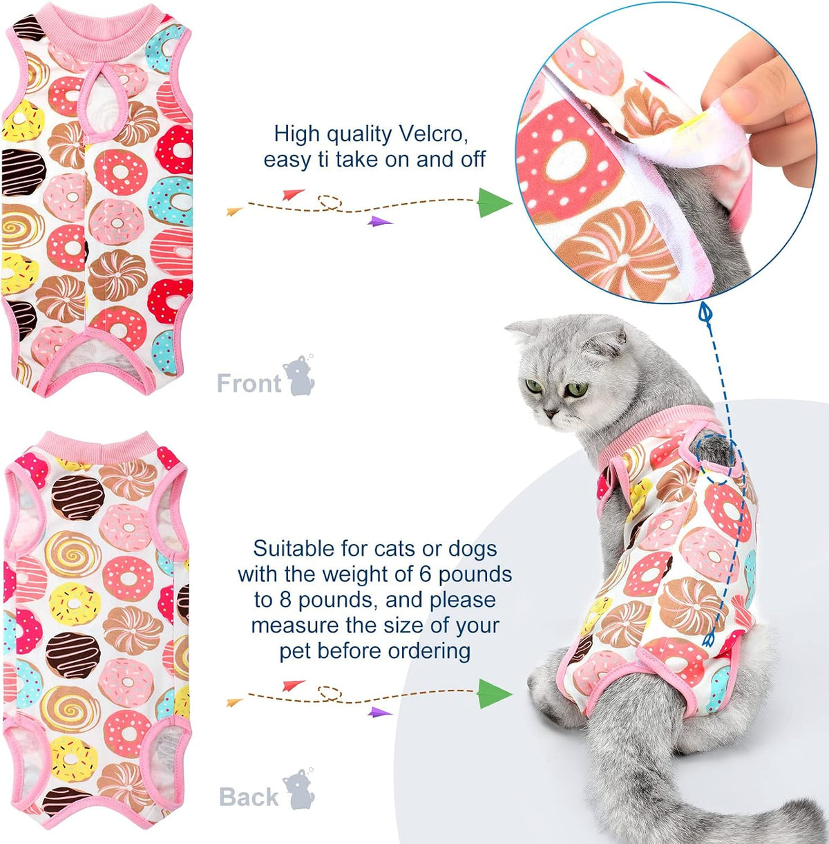 Pack of 4 cat recovery suits in 4 styles, breathable body wraps for kittens - view 3