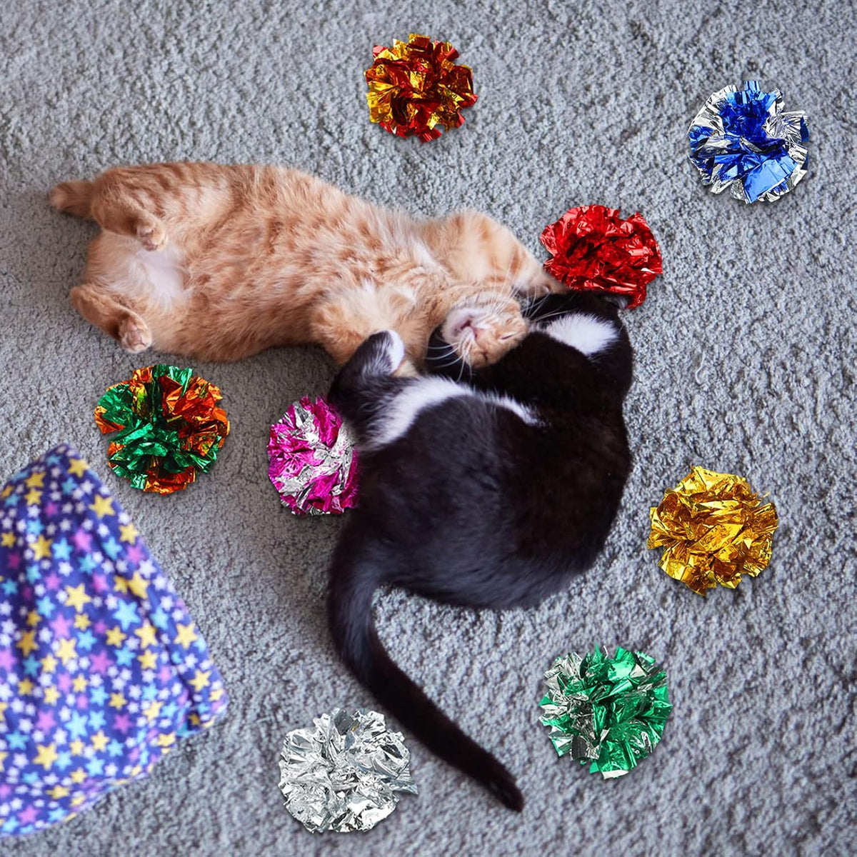 Silkfly 30 Pcs Cat Crinkle Balls Toys 2.36" Interactive Colorful – Essentials for Cats - 50 - image 3