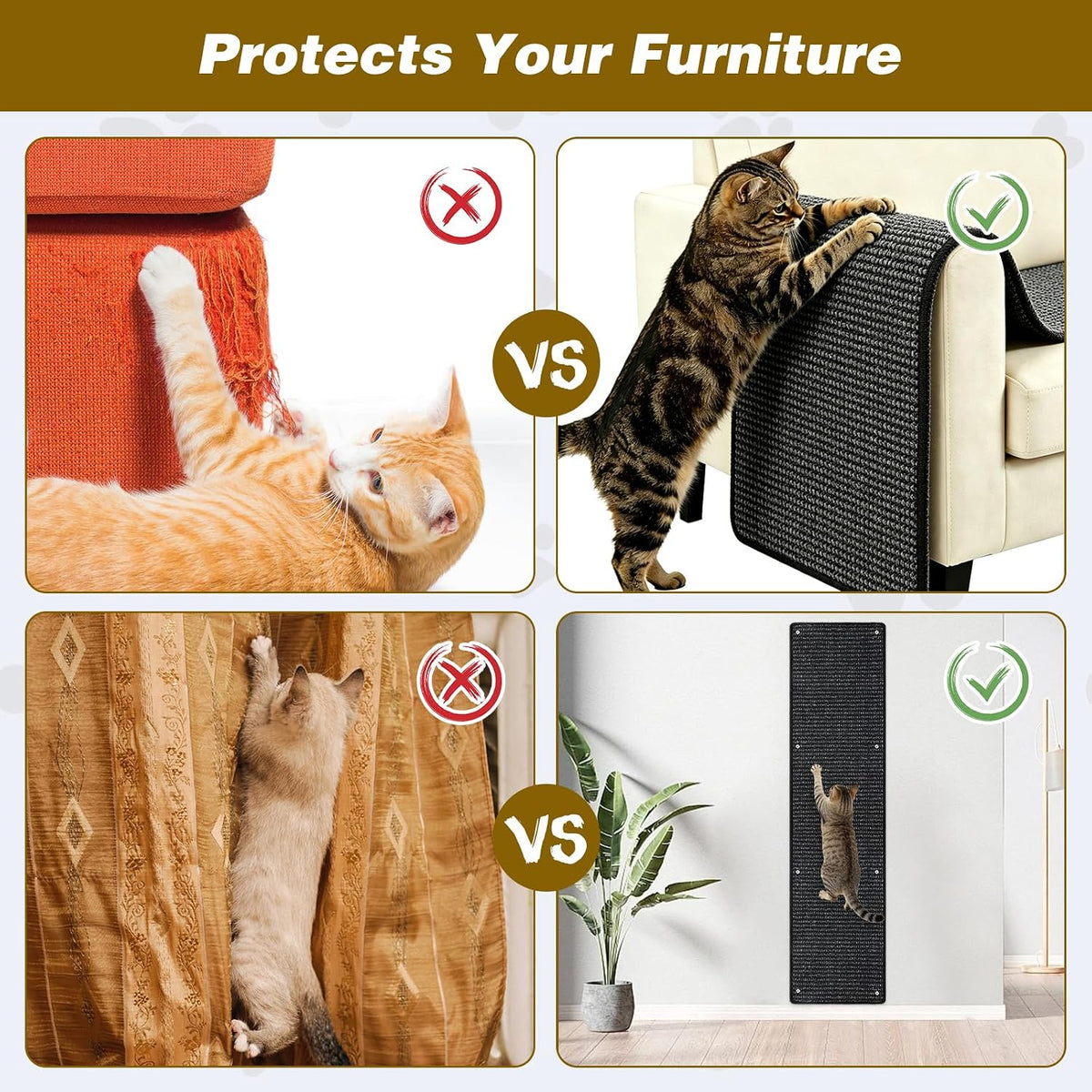 FHTONGE 71x15.8" Thickened Cat Wall Climbing Carpet with 16 Fixed - Heathered Black / 71x15.8"(180x40cm) - image 4