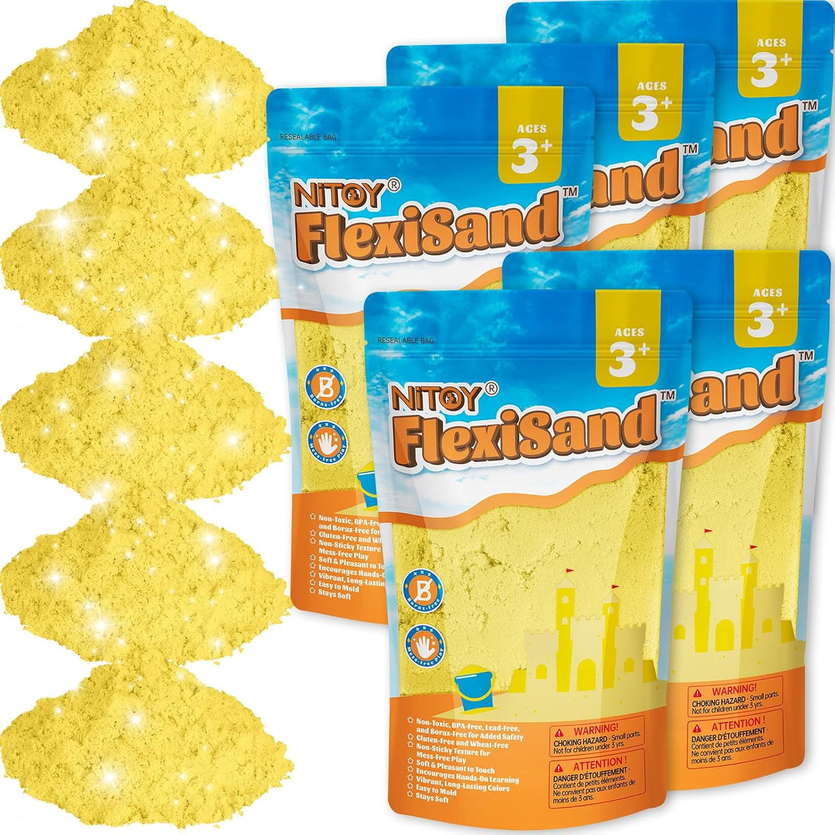 NiToy FlexiSand 11lbs Toy Sand 5 Colors Self-Sticking Non-Toxic - Yellow