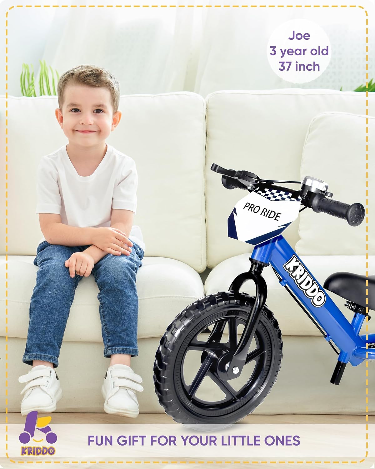KRIDDO Pro toddler balance bike with hand brake, kickstand and thick tires - view 9