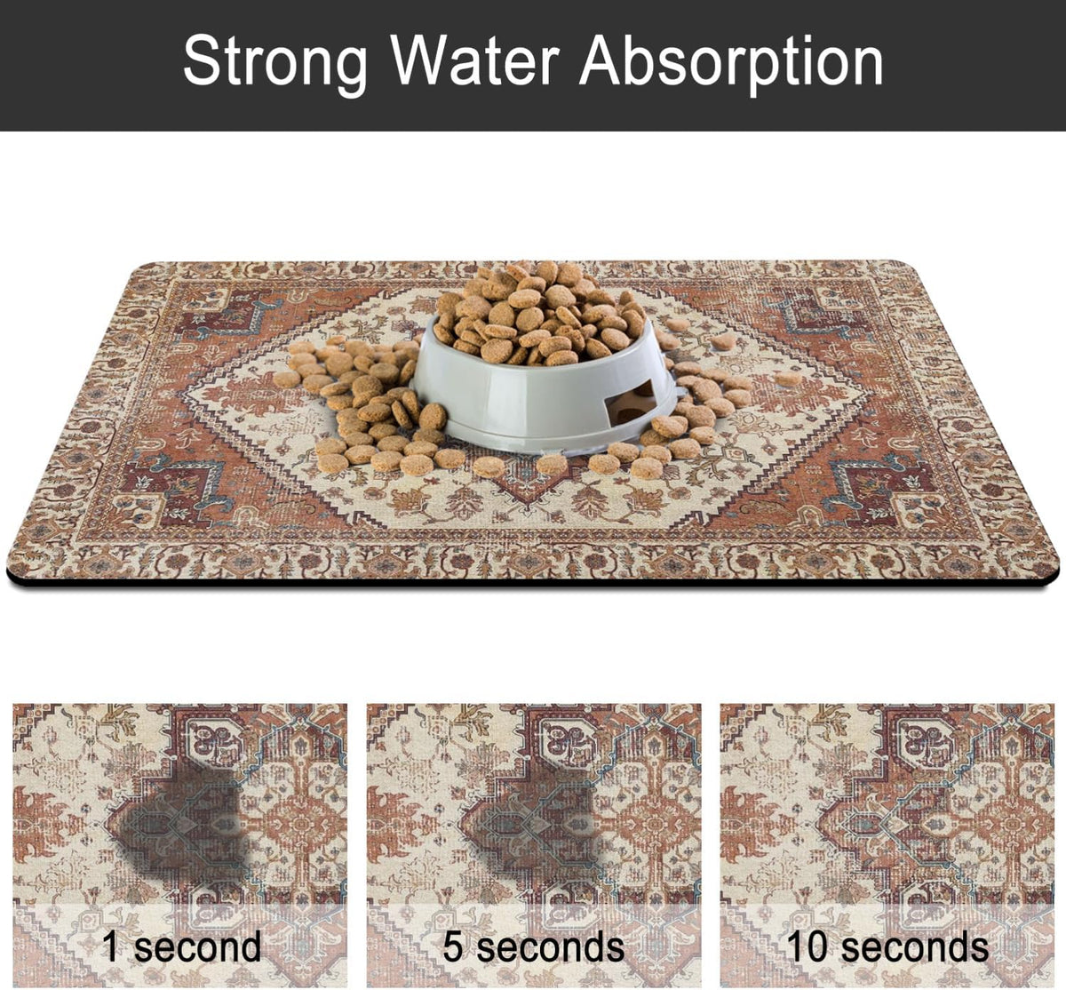Dog Food Mat for Floors, Absorbent Pet Cat Food Bowl Mat - Bohemia / 20"L x 12"W - image 2