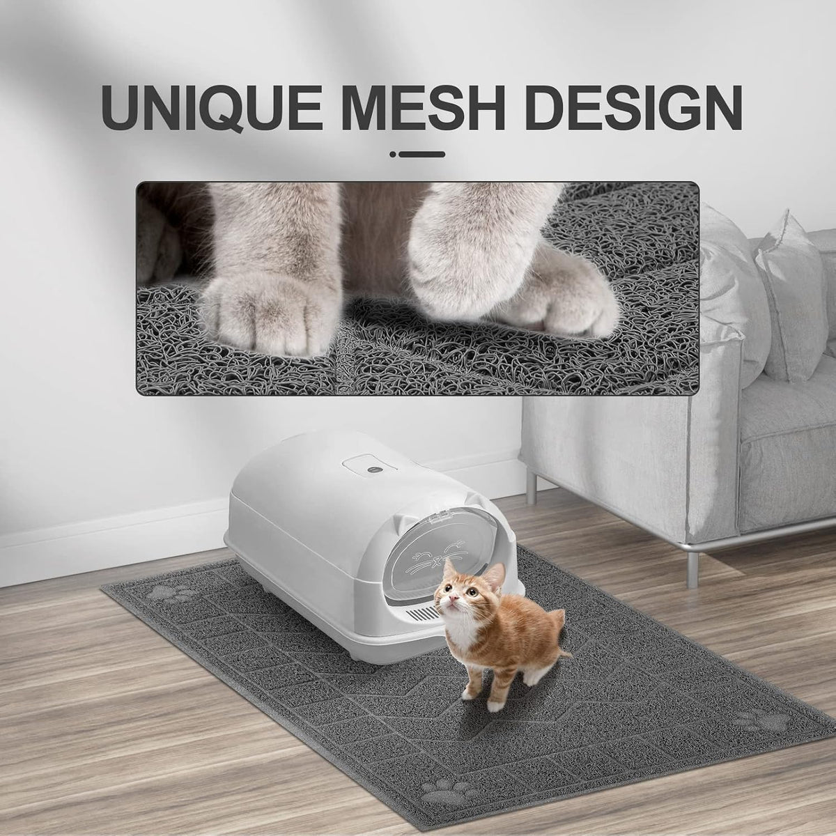Cat Litter Box Mat, 47" x 35" Large Waterproof Litter Trapping Mat – Daily Care for Cats - Grey / X-Large（35" x 24" ) - image 4