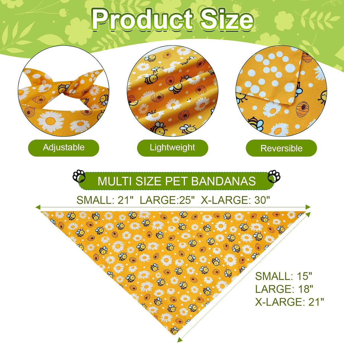 Spring Summer Dog Bandanas Large 3PCS, 6 Pattern Floral Scarf – Essentials for Dogs - Sping-26-GYP / X-Large - image 3