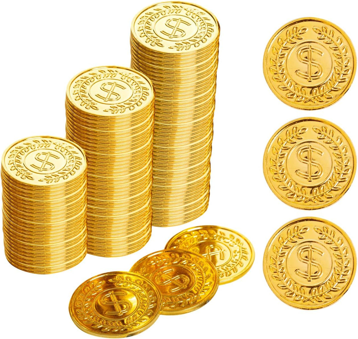 Vonokee 120 plastic gold pirate coins with skull and ship designs