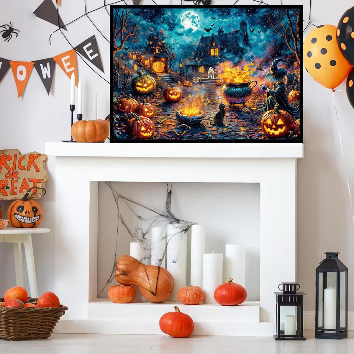 Funny Dog Pizza Jigsaw Puzzles, Food Kitchen - Halloween Witchfire Hearth - image 4