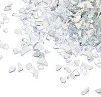 TWINKLING High Luster Fire Glass Gravel Stone Glitter,Broken Glass,Fire Gems Chips,Crushed Glass for Fire Pit Crafts Resin Art Aquarium Garden Decoration,3-6mm,1-Pound Jar (White-Backing Mirror)