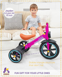 KRIDDO Tricycle for Toddlers 2-5 Years: Rubber Front Wheel - Pink - image 4