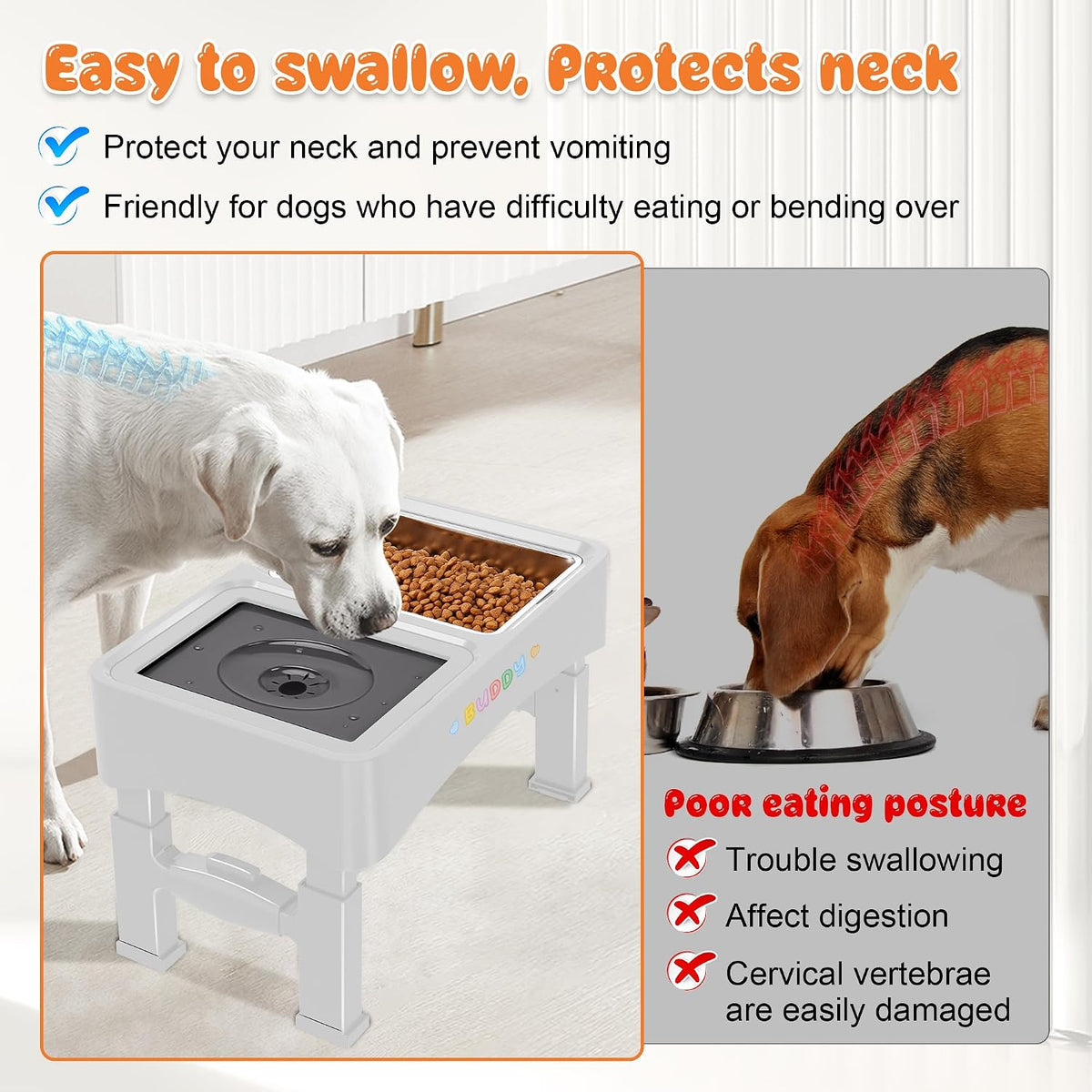 3-in-1 Elevated Dog Bowls with 4 Height Adjustable Raised Stand – Essentials for Dogs - White / 3-in-1 Dog Bowls Set - image 3