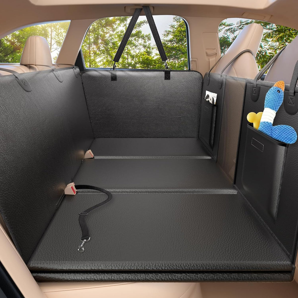 Dog Car Seat Cover for Back Seat, Hard Bottom - L - For Cars/ Mid-Size SUV/ Small Truck / All Black