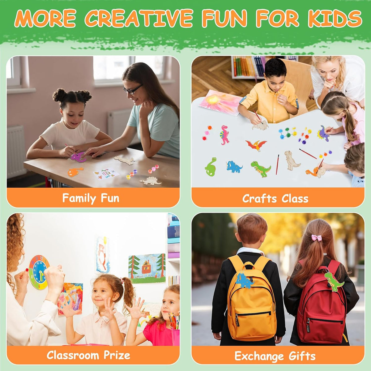 JOTIKO 12-pack dinosaur party favors with wooden keychains, paints and brushes - view 7