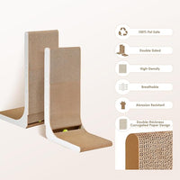 EHEYCIGA Cardboard Cat Scratcher for Indoor Cats, 32 Inch L Shaped Vertical Cat Scratching Board with Ball Cat Toy, Extra Large Cat Scratcher Pad, White