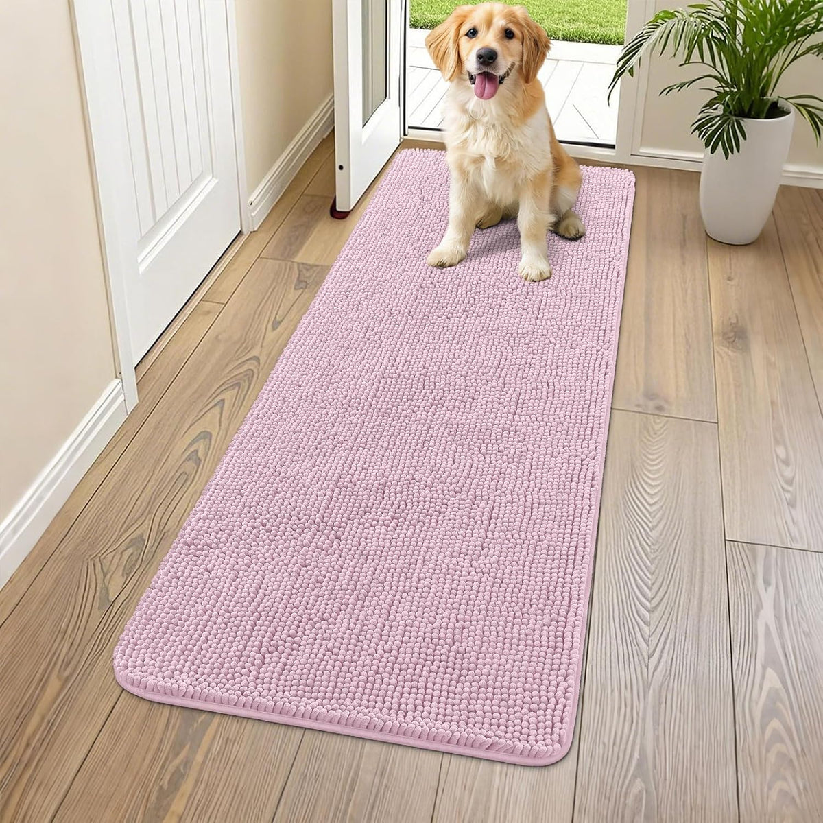 Smiry Dog Door Mat for Muddy Paws 30x20 - Classic Solid / Dusty Rose / 54"X24"