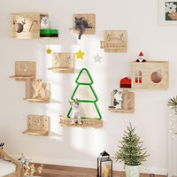 Cat Wall Shelves, Cat Wall Furniture Pine Wooden Feline Shelf, 16 Piece Shelves and Perches with Bowl, Warmer Mat, Condos, House, Steps and Cat Scratcher