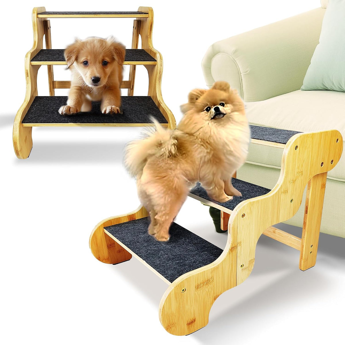 Dog Stairs for Small Dogs - Nature color / 3.0 / 3-Step 20x15.7x15 inch