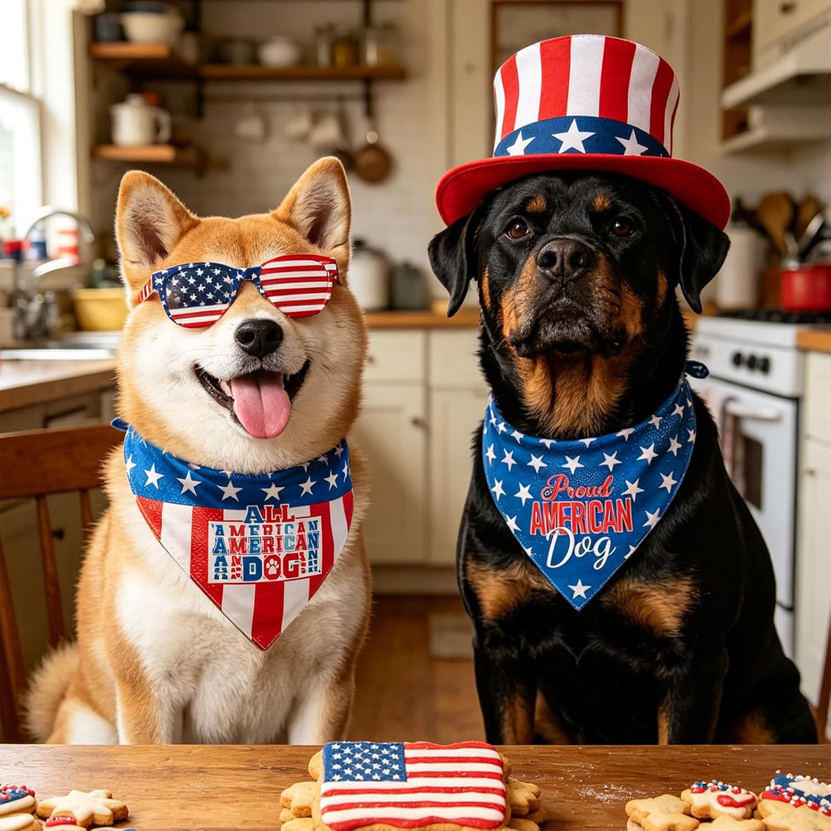 Halloween Dog Bandanas with No Tricks Sign - American Flag D / Large - image 3