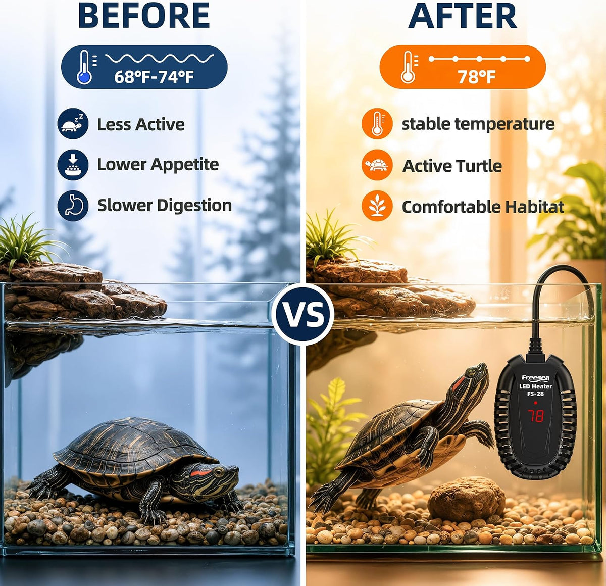 FREESEA Adjustable Turtle Tank Heater: Precise Temperature Control - 50W(1-10gallon) - image 2