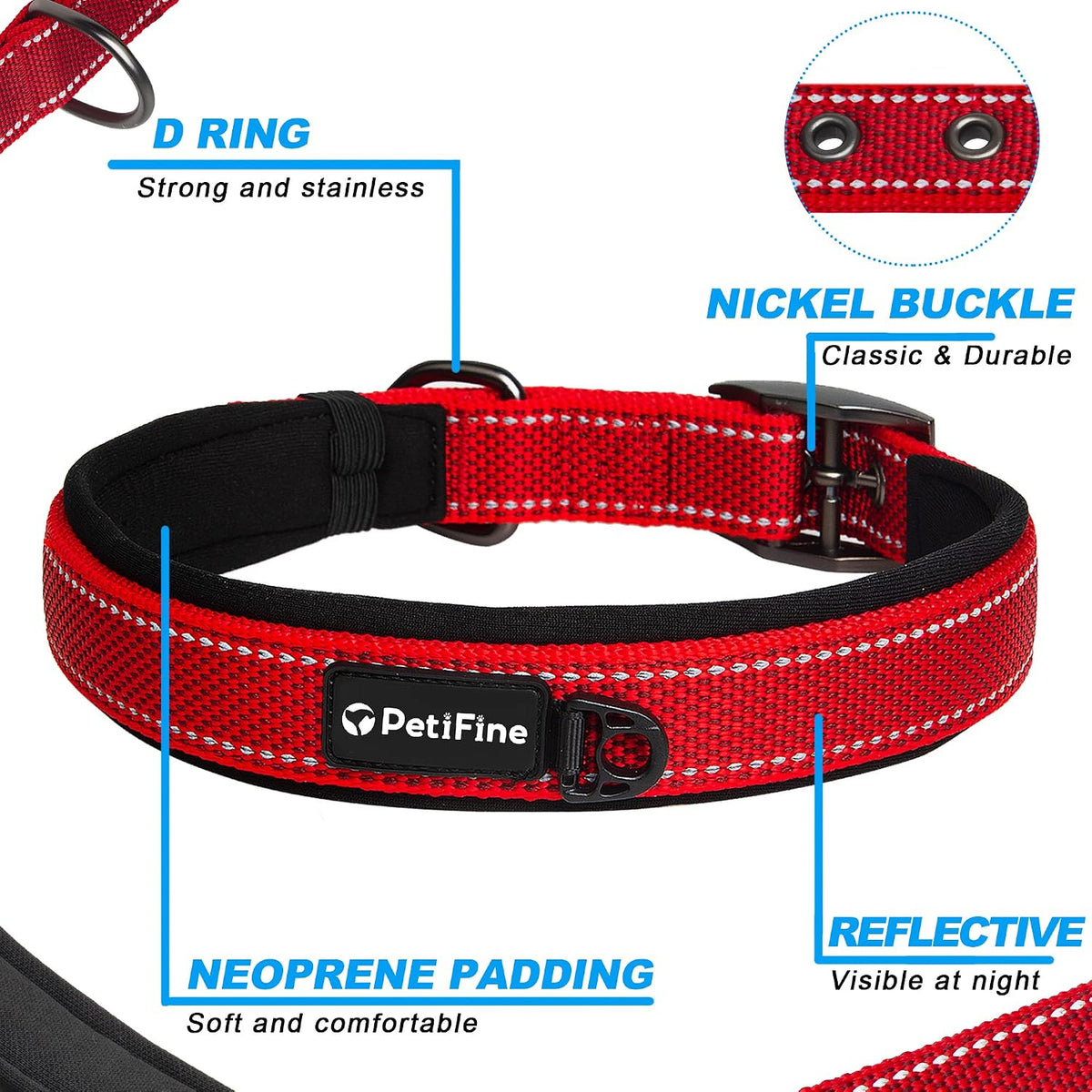PetiFine Dog Collars for Medium Dogs - Red / Medium (14.5"-19") - image 3