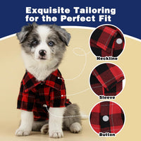 Plaid Dog Shirt: Classic Checkered Style in Pure Cotton for Large - 3XL-(33~50lb) | Chest(~30") / Red - image 3