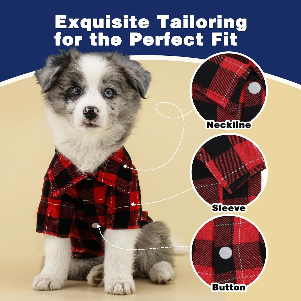 Plaid Dog Shirt: Classic Checkered Style in Pure Cotton for Large - 3XL-(33~50lb) | Chest(~30") / Red - image 3