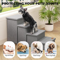 Dog Stairs with Storage 23" H, 4-Step Wider Dog Steps for High Beds Window, Folding Sturdy Pet Stairs Gift for Injured Old Dogs Cats, Ramp for Climbing Car Up to 200 lbs,(Gray, No Condo)