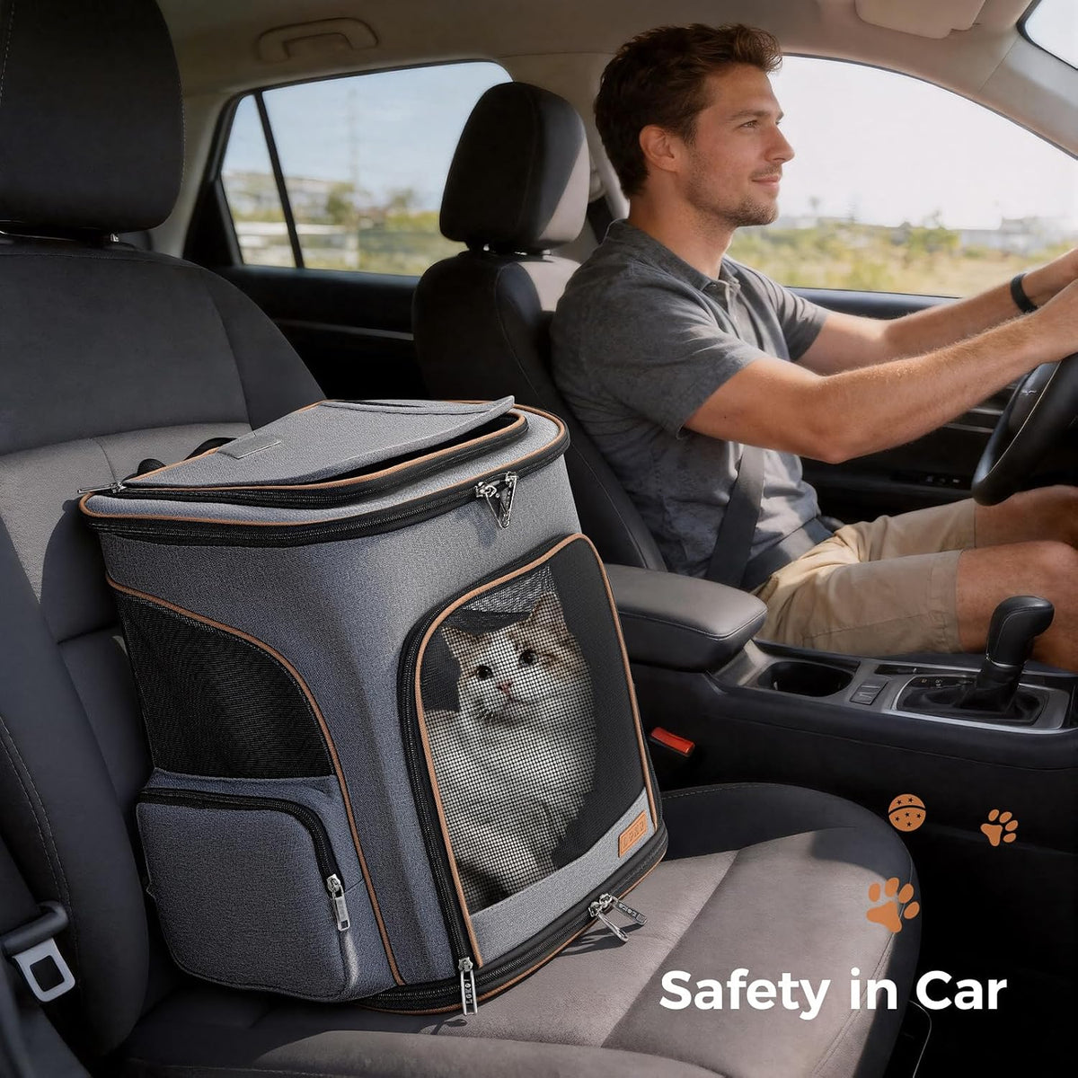 Lekereise Cat Backpack Expandable Pet Carrier Backpack for Small Cats - Grey / L-Mesh Window - image 3