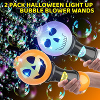 SpringFlower 2-pack LED bubble wands with pumpkin faces and Halloween stickers - view 2