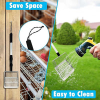 PINVNBY Stainless Steel Chicken Poop Scooper 3 in 1 Adjustable Long Handle Poop Scooper for Chicken(21.8" to 38.6") Multifunctional Chicken Coop Cleaning Tools Sifting Shovel Chicken Coop Accessories