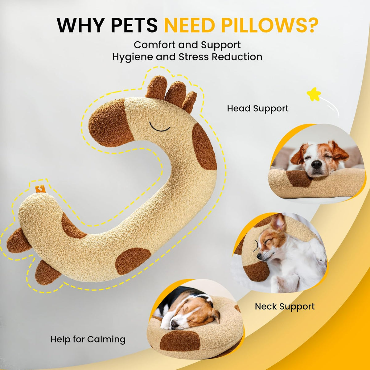 Dog Calming Pillow-Soft Neck Pillow for Dogs - Yellow - image 2