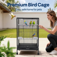 VIVOHOME Wrought Iron Bird Cage with Rolling Stand - Black - image 2
