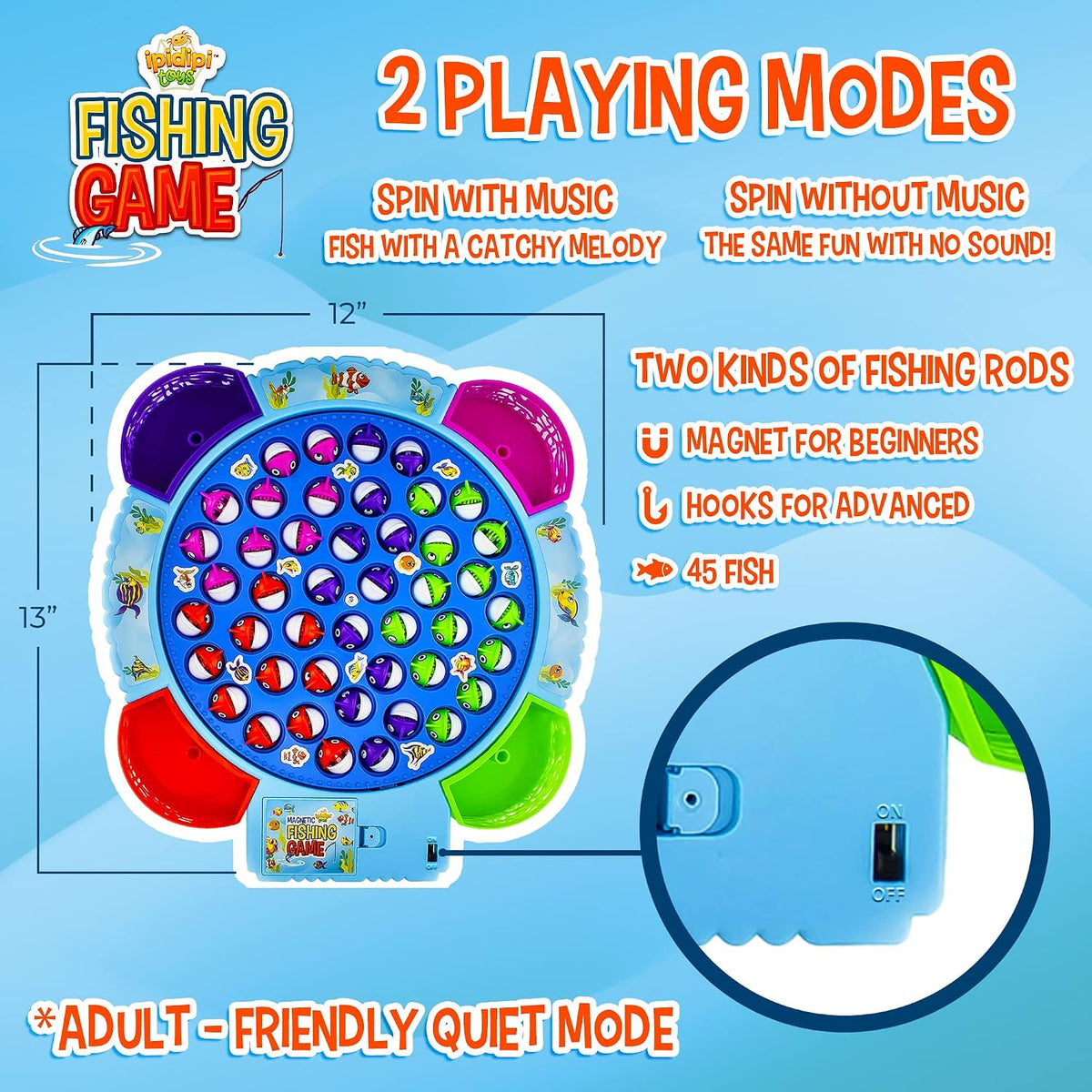 IPIDIPI TOYS magnetic fishing game with rotating board, colorful fish and fishing poles - view 6
