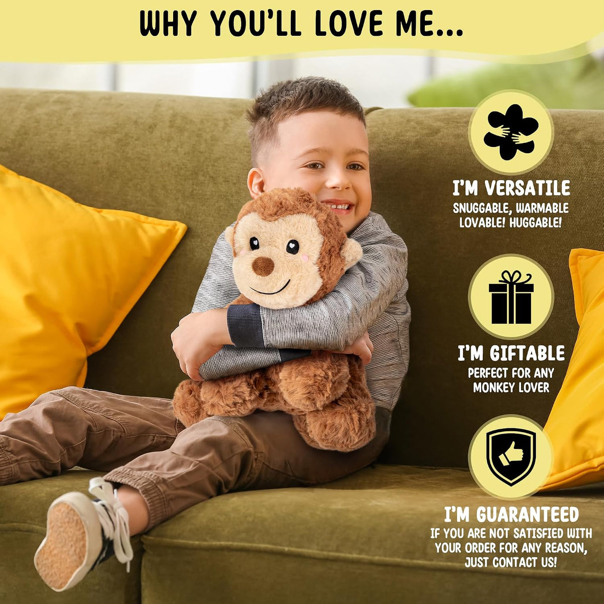 Bunny Microwavable & Weighted Stuffed Animals - Monkey - image 4