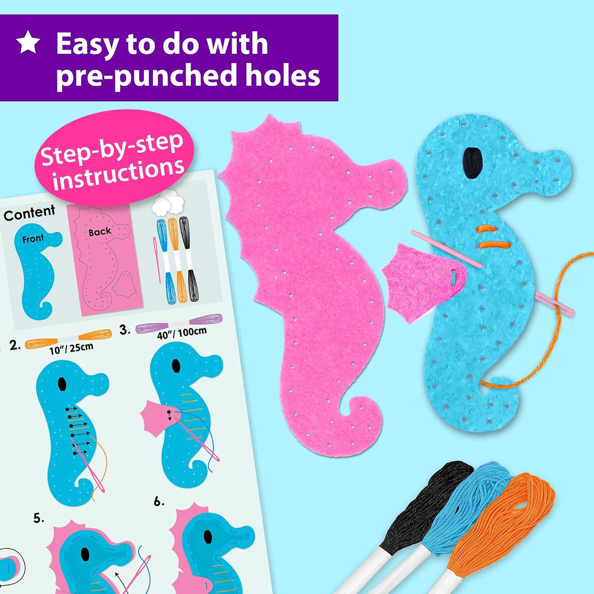 KRAFUN Mermaid Sea Animals Sewing Kit for Kids Age 6+ - Mermaid & Friends - image 4