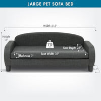Paws & Purrs Multi-Cat Sofa Bed – 41.5″ Wide Elevated Pet Couch with 3″ Foam Mattress, Removable Machine-Washable Cover – Stylish Indoor Pet Furniture for Two or More Cats and Dogs, Gray