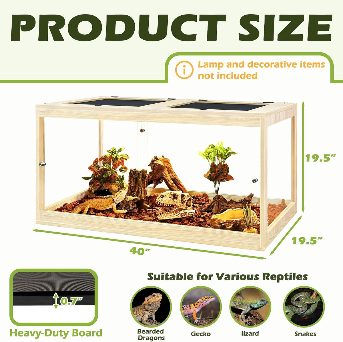 PROLEE 82 Gallon Bearded Dragon Tank - Oak / 65 Gallon (40x19.5x19.5 Inch) - image 2